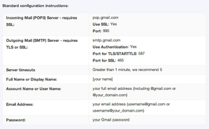 gmail.com Server Connection Details